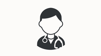 Simple black and white doctor vector icon featuring a professional medical figure. Ideal for healthcare, hospital, clinic, pharmaceutical, and wellness projects. Clean minimalist design 