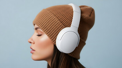 Profound Profile Portrait in a Cashmere Beanie and Headphones Embodying Deep Work and Focus