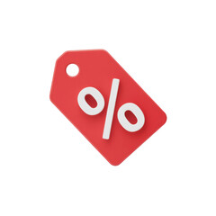 Discount Percentage Symbol on Red Tag, Sale and Promotion Icon, Clear Background