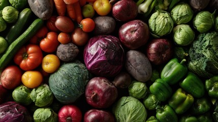 多種多様な新鮮野菜の集合。健康や料理関連の素材に最適な野菜のイメージ。