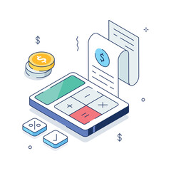 An eye catching isometric illustration of financial calculation