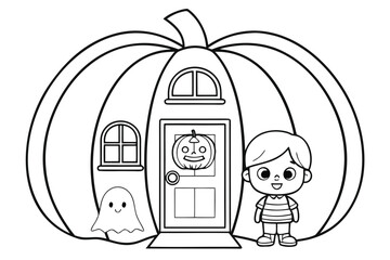 Halloween Pumpkin Coloring Page for Kids Spooky Jack-o'-Lantern Festive Holiday Outline