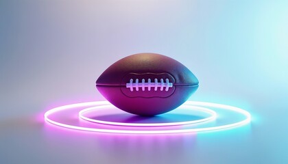 American football ball with neon light. Sport concept for championship. Modern design for game or event banner.