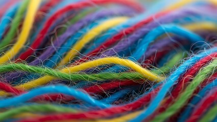 ia generated. Top view macro close-up of mixed colorful wool fibers forming a soft abstract texture. Perfect for creative backgrounds, textile design, fashion, craft and visual projects.
