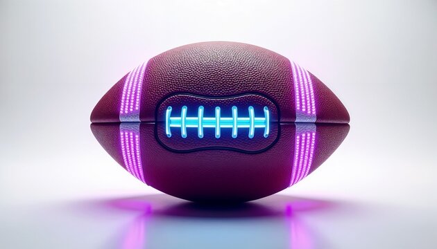 American football with glowing laces and stripes. Modern game design. Creative sports concept for digital ad, invitation, or poster. - Powered by Adobe