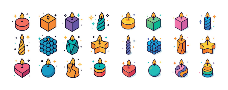 Colorful assorted decorative candles - stars, hearts, cubes, spi