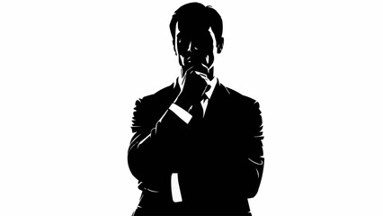 Silhouette of a businessman in deep thought.