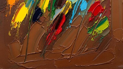 ia generated. Abstract thick multicolor paint texture applied with palette knife, top view. Modern artistic background perfect for creative design, contemporary art and visual projects.
