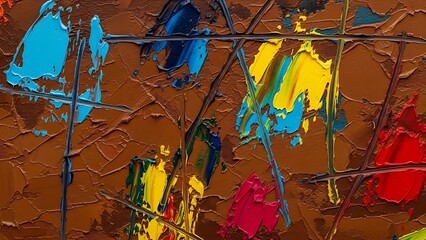 ia generated. Abstract thick multicolor paint texture applied with palette knife, top view. Modern artistic background perfect for creative design, contemporary art and visual projects.
