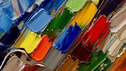 ia generated. Abstract thick multicolor paint texture applied with palette knife, top view. Modern artistic background perfect for creative design, contemporary art and visual projects.
