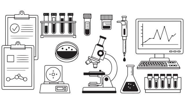 Laboratory Research Icon Montage for Biotech Investment Reports and R&D Financial Modeling