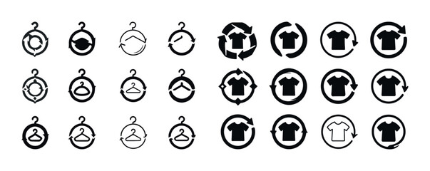 Icons of clothing recycling and shirt rotation with arrows in ci