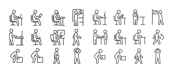 Plakat Icon set illustrating office ergonomics and exercises for workpl