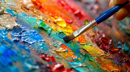 Obraz premium Vibrant colors in a creative studio artist captivated while painting on an easel