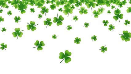 Falling Green Shamrock Clovers on a White Background, St. Patrick's Day Concept