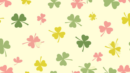 Seamless Pattern of Delicate Shamrock Leaves in Pastel Colors on a Light Background