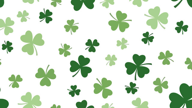 Saint Patrick's Day Green Shamrock Pattern Background with Four Leaf Clovers