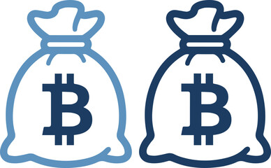 Two bitcoin money bags in blue outline on
