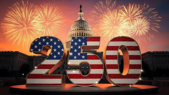 Celebrating america's bicentennial anniversary with patriotic fireworks illuminating the capitol building in a grand display of national pride and historical commemoration for the 250th milestone even