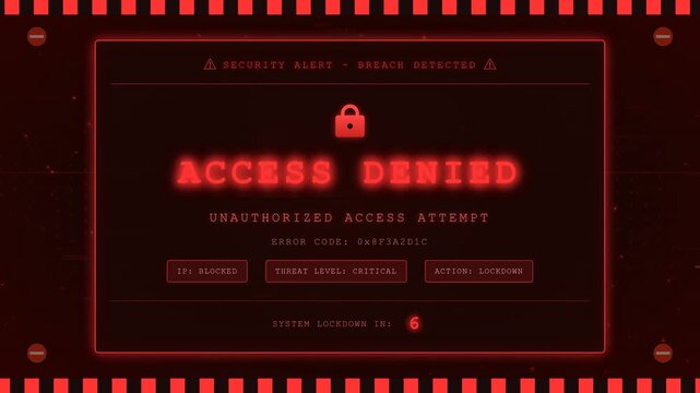 Access Denied  Cybersecurity Warning Alert Unauthorized Login Failed Terminal Hacking Defense Animation 4K Seamless Loop.mp4