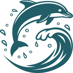 This dynamic design features a playful dolphin jumping through a stylized wave, surrounded by splashes of water. The vibrant colors and fluid lines capture the joy of ocean life and adventure. It&rsquo;s pe