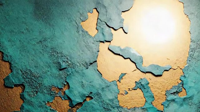 Teal and gold peeling paint grunge texture background