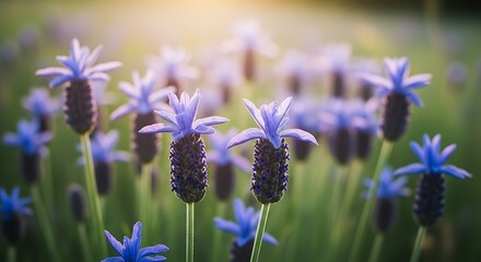 Close-up of vibrant lavender flowers blooming in a sunlit garden.