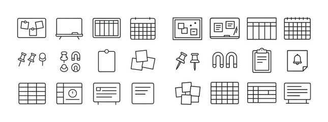 Icon set of office supplies and organizational tools