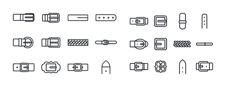 Variety of belt buckle designs in simple black outline icons