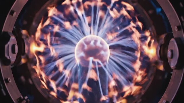 Plasma Ball Energy Discharge in Dark Room.