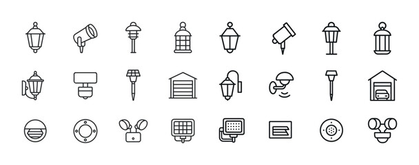 Fototapeta premium Collection of outdoor lighting icons including lanterns and spot