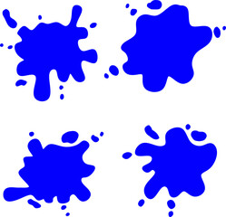 Abstract blue paint splashes set on white background, liquid ink blots with dynamic shapes, ideal for creative design, art concepts, and backgrounds.
