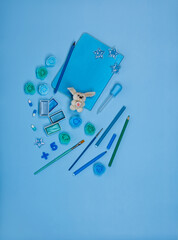 Notebook mockup background for design. Top view shooting. Mock up poster sketchpad frame.