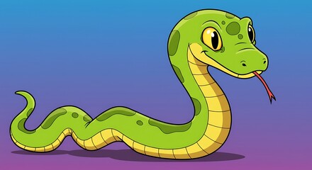 Cartoon Snake Illustration - Green Reptile with Tongue Out.