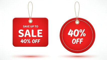 "Red Sale Tags &mdash; 40% Off Promotional Hanging Price Badges"