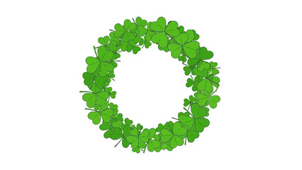 Green Shamrock Wreath Forming a Circle on a White Background, St. Patrick's Day Symbol