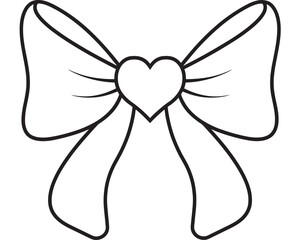 Elegant black ribbon bow with heart detail on transparent background silhouette