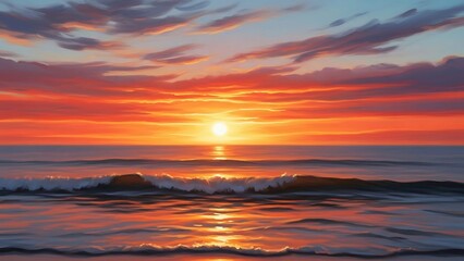 Obraz premium Serene Sunset over Ocean Waves