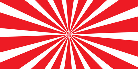Fototapeta premium A vintage grunge sunburst illustration featuring a red and white radial ray pattern with an old paper texture and retro star design elements reminiscent of a Japanese flag backdrop vector