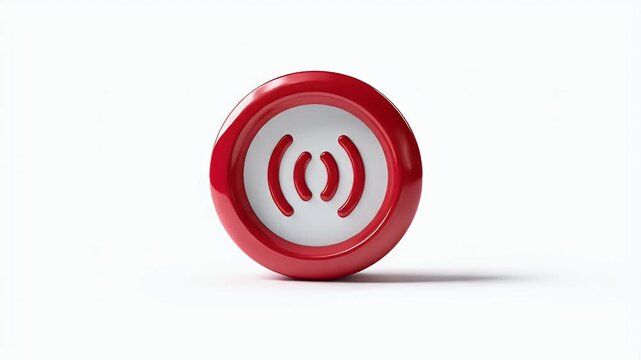 Red round button with signal symbol isolated on white background.