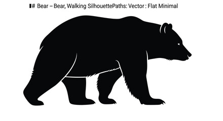Fototapeta premium Walking Bear Black Silhouette Vector Illustration in Flat Minimal Style, Isolated Animal Profile Shape on White Background