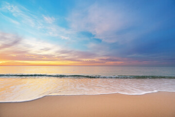 Sandy seashore at sunset. Nature composition.