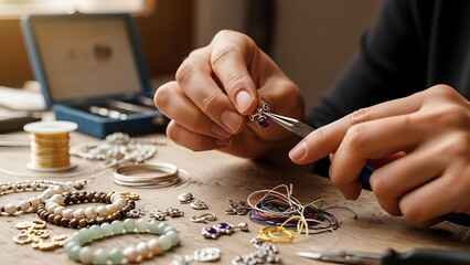 Jeweler crafting handmade jewelry with gemstones
