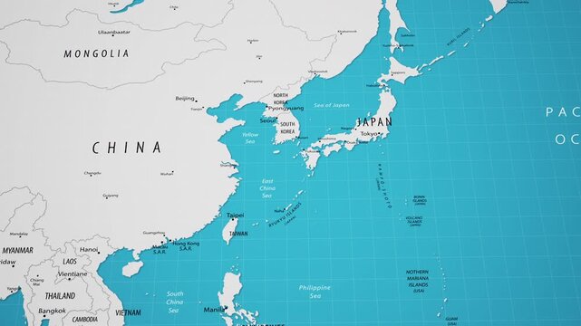 Japan and other Asian countries on the world map.