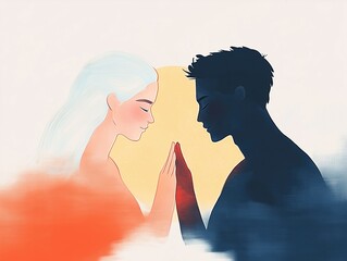 Romantic Silhouetted Couple Praying at Sunset