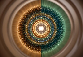 Divided Symmetrical Light Tunnel in Gold and Greenish-Blue