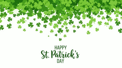 Happy St. Patrick's Day with Falling Green Clovers and Festive Celebration Background