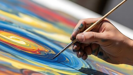 Artist s Hand Painting a Vibrant Artwork