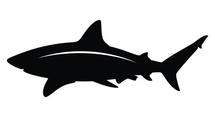 Obraz premium Stylized Black Shark Silhouette with White Stripe - Powerful Marine Predator Vector Icon