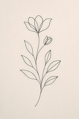 Fototapeta premium Minimalist Floral Line Art Illustration in Neutral Tones 